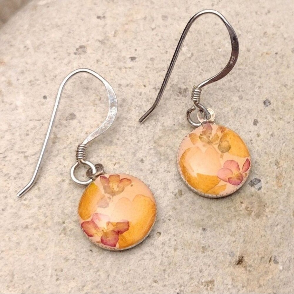 Real Wild Flowers Sterling Silver .925 Earrings Artisan